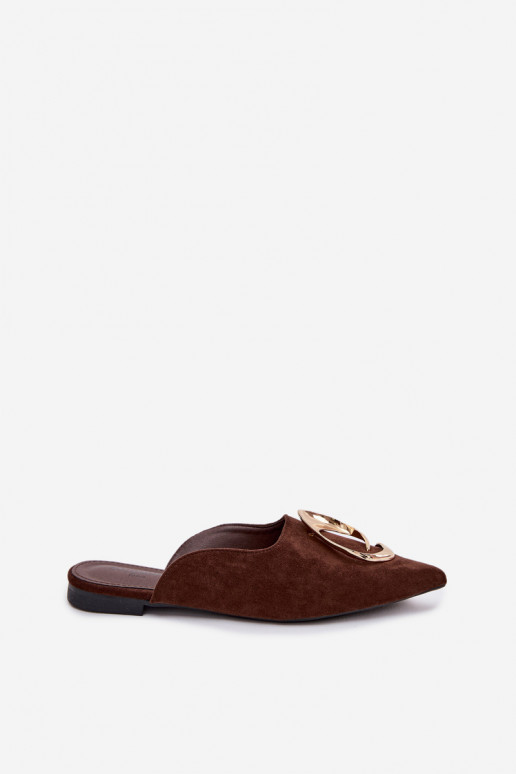 Pantofole da donna Mule Con decorazioni colore doratom Detalem CzekoladoAe Galvella