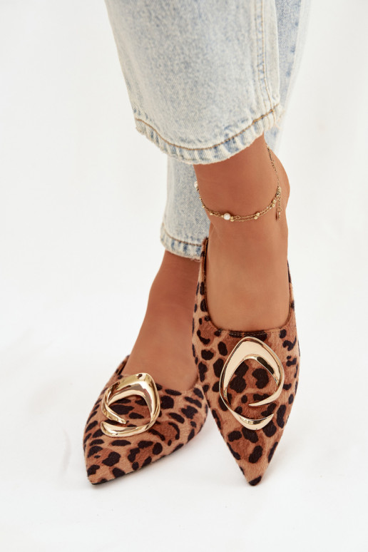 Pantofole da donna Mule Con decorazioni colore doratom Detalem con motivi di pelliccia di leopardo Galvella