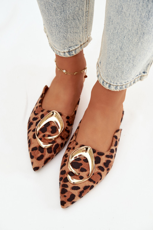 Pantofole da donna Mule Con decorazioni colore doratom Detalem con motivi di pelliccia di leopardo Galvella