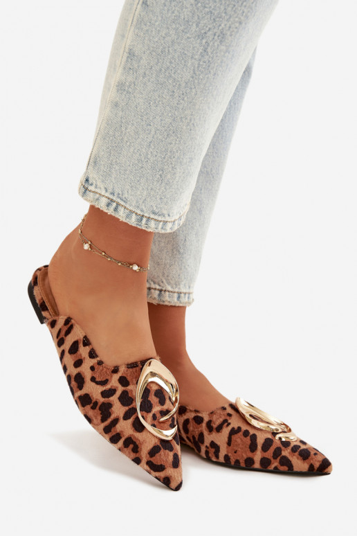 Pantofole da donna Mule Con decorazioni colore doratom Detalem con motivi di pelliccia di leopardo Galvella