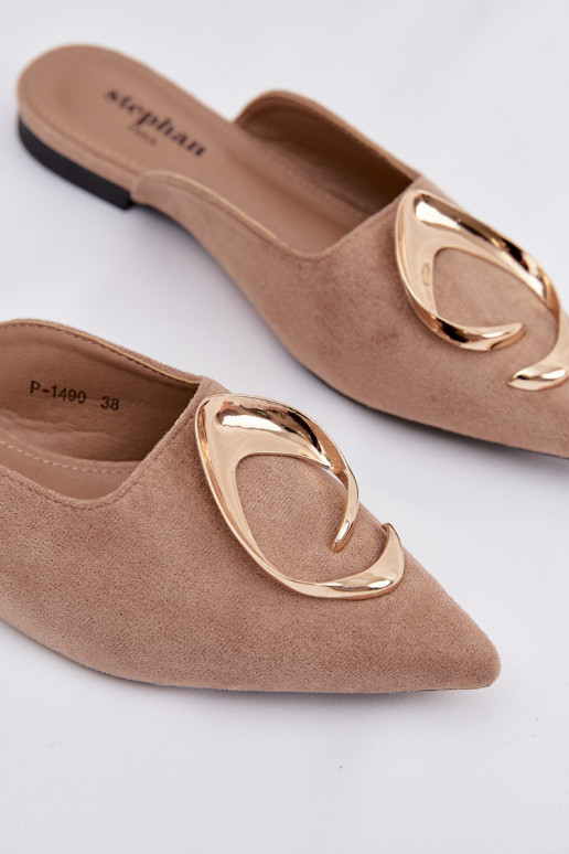 Pantofole da donna Mule Con decorazioni colore doratom Detalem beige Galvella