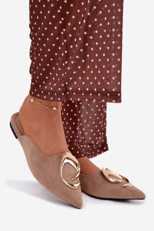 Pantofole da donna Mule Con decorazioni colore doratom Detalem beige Galvella