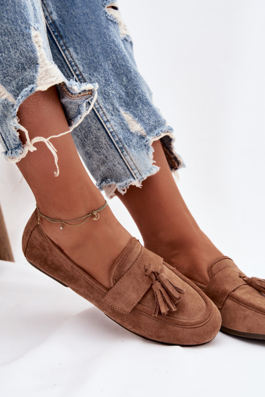 Mocassini Appartamento delle donne con frange colore marrone Deverilisse