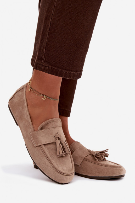 Mocassini Appartamento delle donne con frange beige Deverilisse