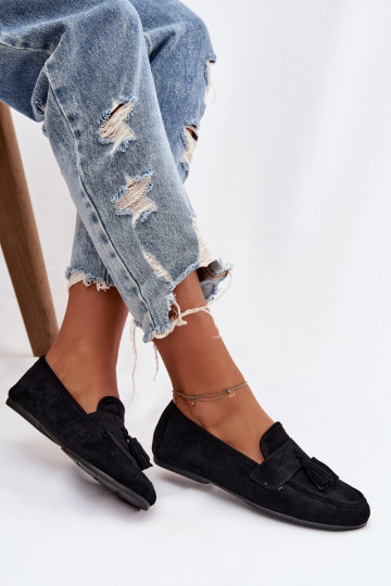 Mocassini Appartamento delle donne con frange colore nero Deverilisse