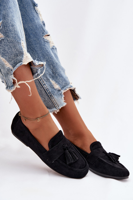 Mocassini Appartamento delle donne con frange colore nero Deverilisse