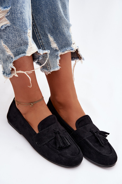 Mocassini Appartamento delle donne con frange colore nero Deverilisse