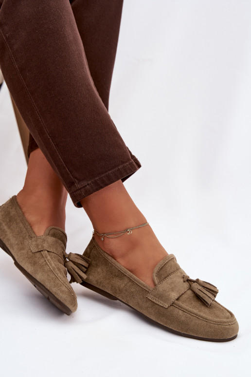 Mocassini Appartamento delle donne con frange colore verde Deverilisse