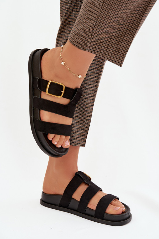 Pantofole da donna con strisce I Złotą con fibbie colore nero Ulirissa