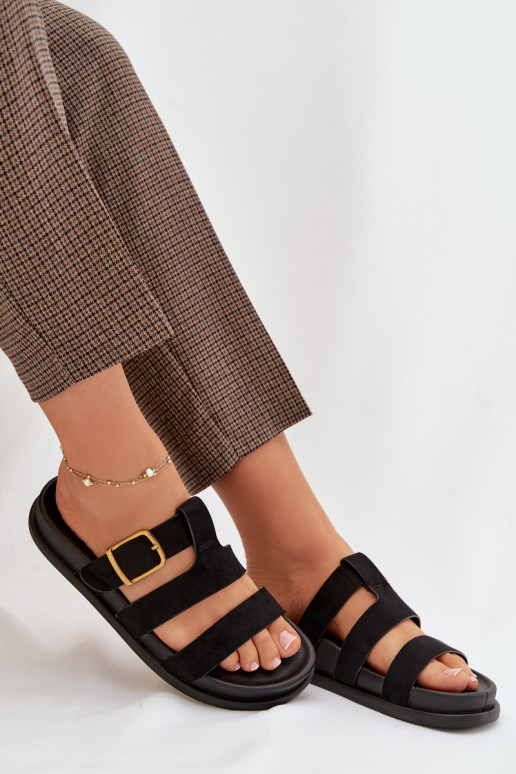 Pantofole da donna con strisce I Złotą con fibbie colore nero Ulirissa