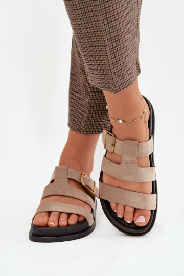 Pantofole da donna con strisce I Złotą con fibbie beige Ulirissa 2