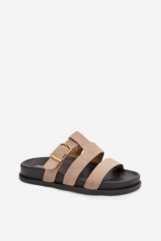 Pantofole da donna con strisce I Złotą con fibbie beige Ulirissa