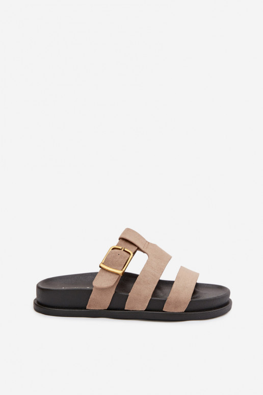 Pantofole da donna con strisce I Złotą con fibbie beige Ulirissa