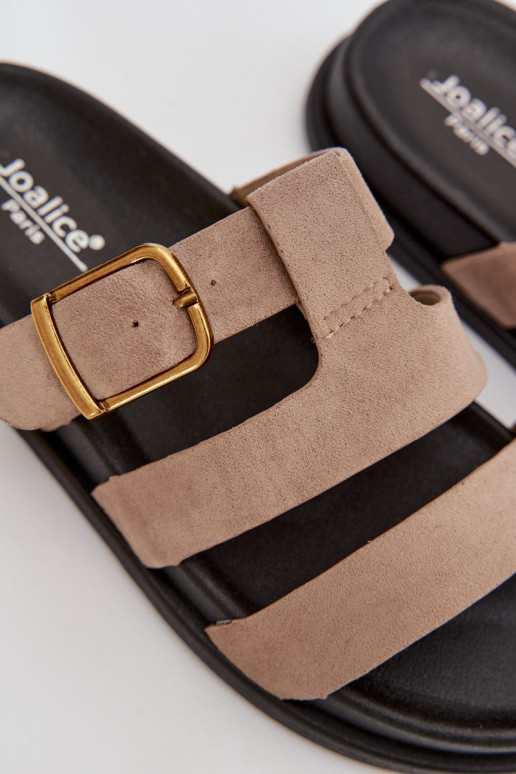 Pantofole da donna con strisce I Złotą con fibbie beige Ulirissa