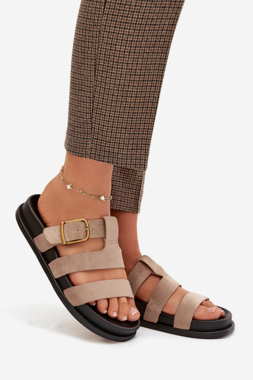 Pantofole da donna con strisce I Złotą con fibbie beige Ulirissa