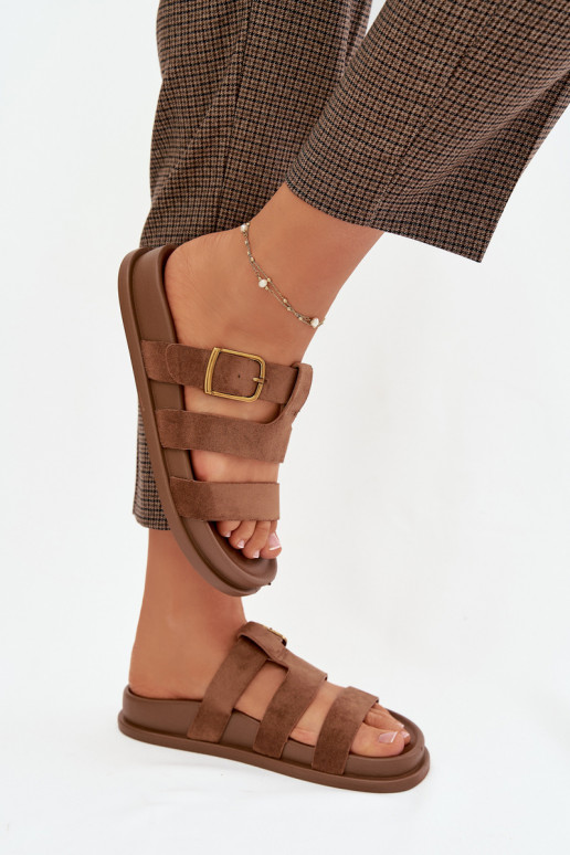 Pantofole da donna con strisce I Złotą con fibbie colore marrone Ulirissa