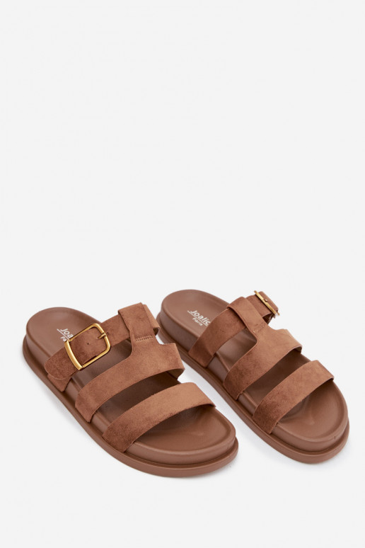 Pantofole da donna con strisce I Złotą con fibbie colore marrone Ulirissa