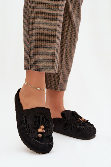 Infradito Mule da donna con frange color corallo e nero 2