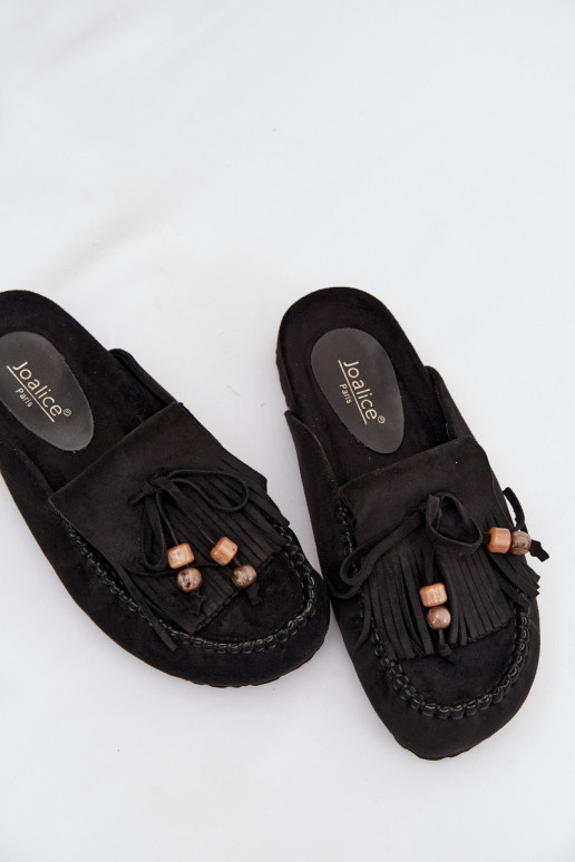 Pantofole da donna Mule con frange I colore coralloikami colore nero Belissa