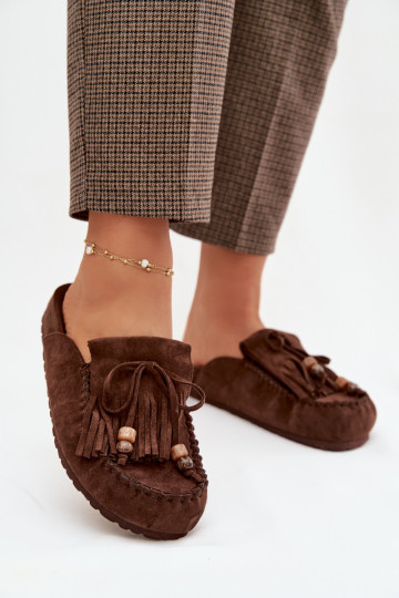 Pantofole da donna Mule con frange I colore coralloikami CzekoladoAe Belissa 2