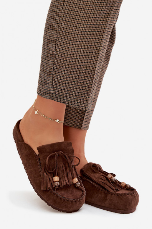 Pantofole da donna Mule con frange I colore coralloikami CzekoladoAe Belissa