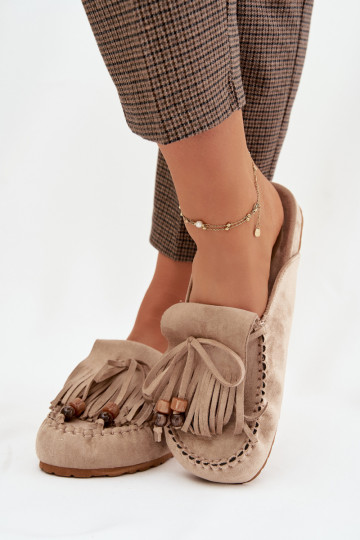 Pantofole da donna Mule con frange I colore coralloikami beige Belissa