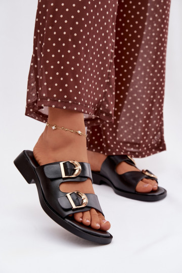 Infradito da donna color oro con fibbie color nero 2