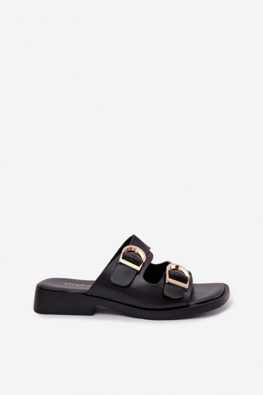 Pantofole da donna Ze colore doratomi con fibbiemi colore nero Danelle