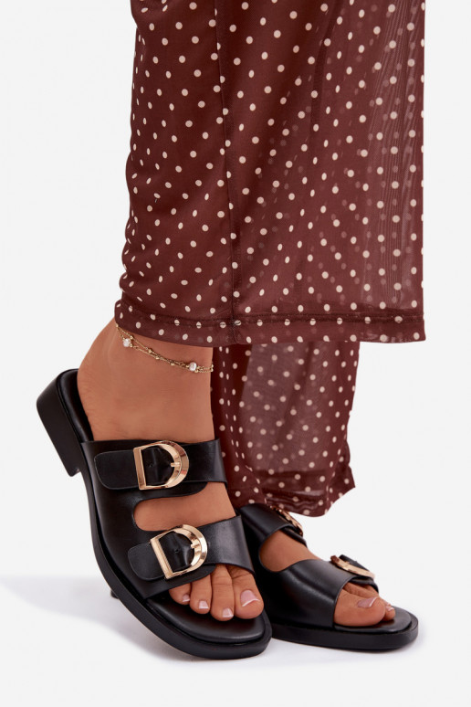 Pantofole da donna Ze colore doratomi con fibbiemi colore nero Danelle