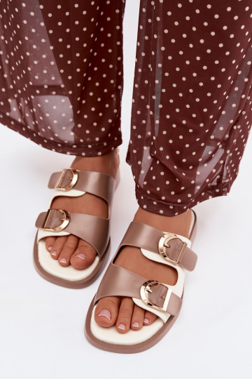 Pantofole da donna Ze colore doratomi con fibbiemi beige Danelle