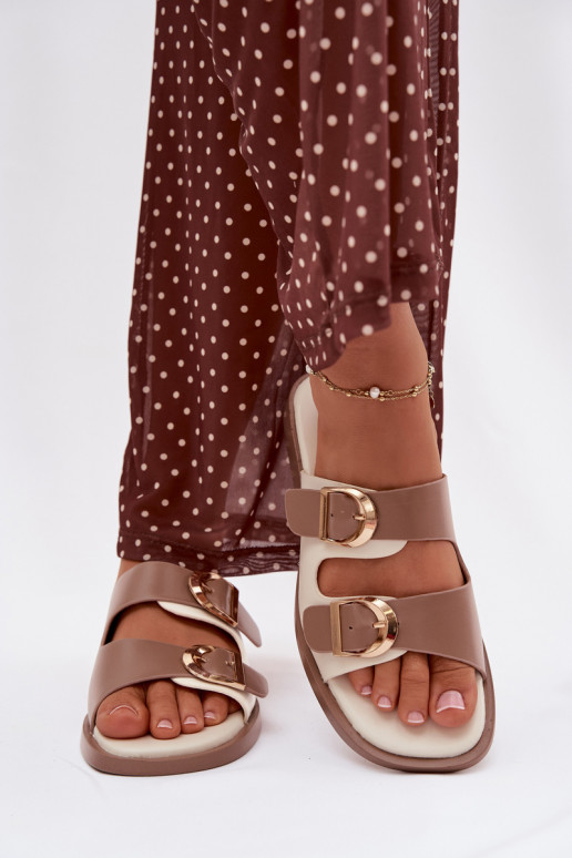 Pantofole da donna Ze colore doratomi con fibbiemi beige Danelle