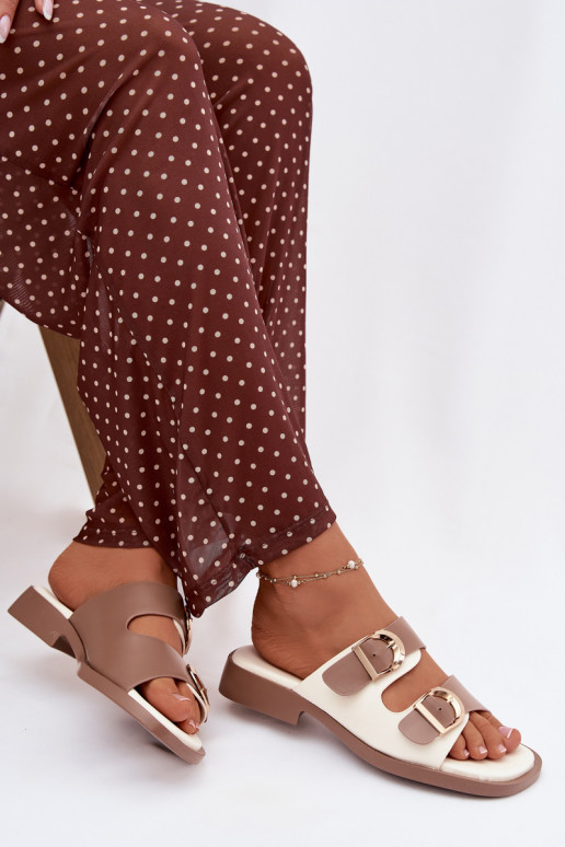 Pantofole da donna Ze colore doratomi con fibbiemi beige Danelle