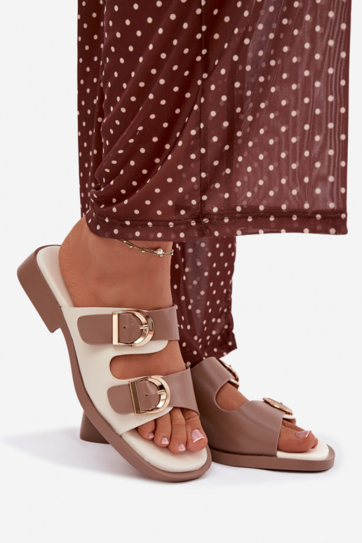 Pantofole da donna Ze colore doratomi con fibbiemi beige Danelle