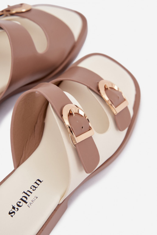 Pantofole da donna Ze colore doratomi con fibbiemi beige Danelle