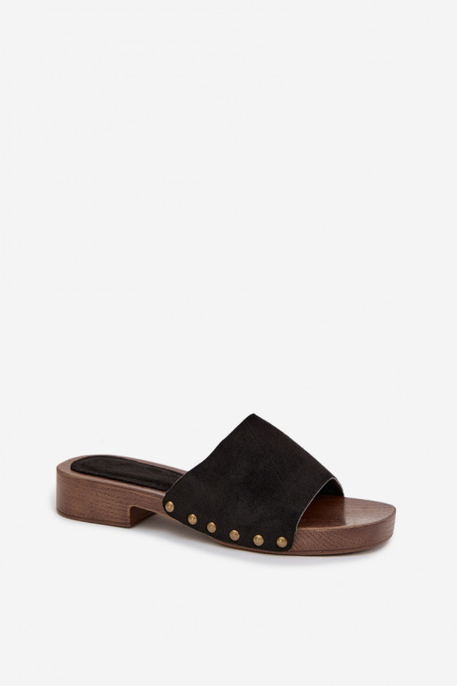 Pantofole da donna con tacchi larghi Ze colore doratomi Borchie colore nero Girella