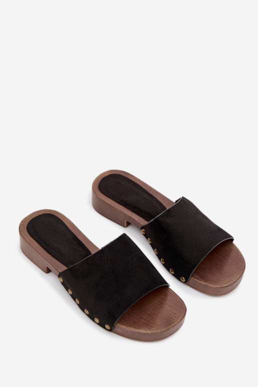 Pantofole da donna con tacchi larghi Ze colore doratomi Borchie colore nero Girella