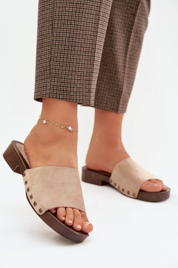 Pantofole da donna con tacchi larghi Ze colore doratomi Borchie beige Girella 2