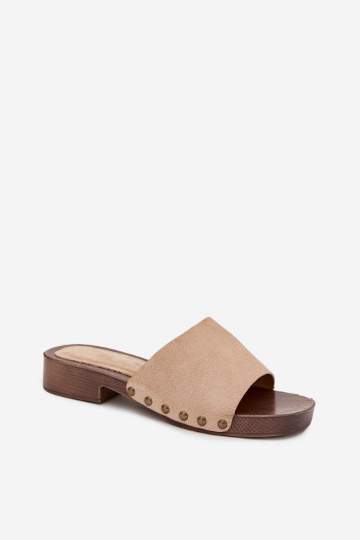 Pantofole da donna con tacchi larghi Ze colore doratomi Borchie beige Girella