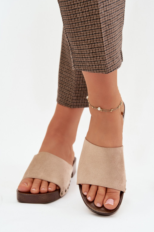 Pantofole da donna con tacchi larghi Ze colore doratomi Borchie beige Girella