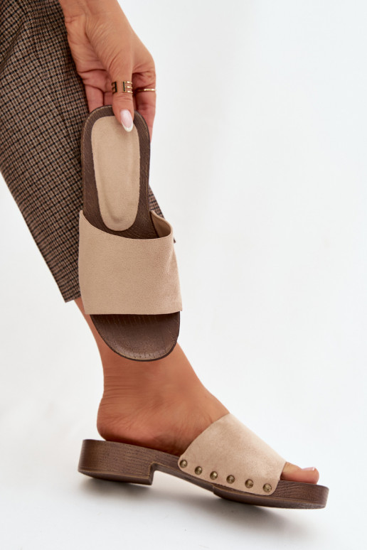 Pantofole da donna con tacchi larghi Ze colore doratomi Borchie beige Girella