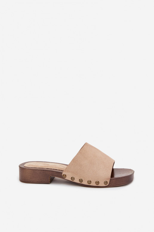 Pantofole da donna con tacchi larghi Ze colore doratomi Borchie beige Girella