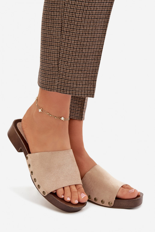 Pantofole da donna con tacchi larghi Ze colore doratomi Borchie beige Girella