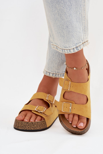 Ciabatte da donna con plateau e fibbie color oro "Tovessa" color giallo