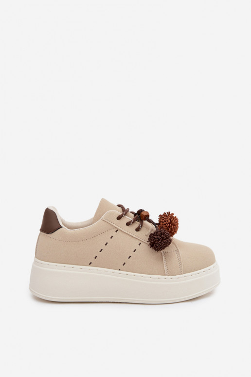 Scarpe modello sneakers Femminile con una piattaforma Con decorazionii Pomponami beige Corinna