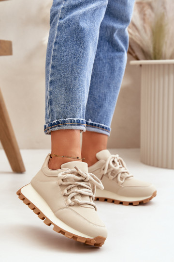 Scarpe sportive modello Sneakers con piattaforma in ecopelle color sabbia Riadella