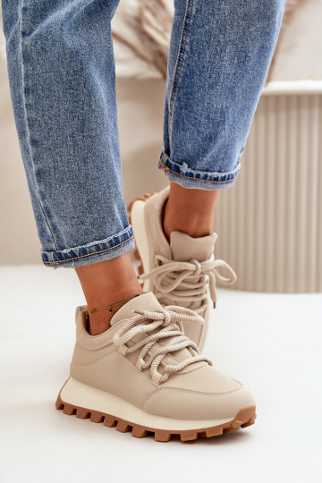 Scarpe sportive modello Sneakers con piattaforma in ecopelle color sabbia Riadella 2