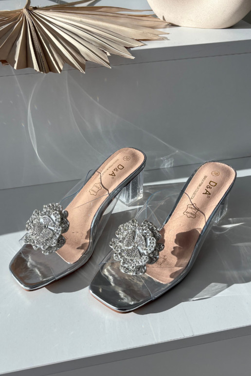 Pantofole argento trasparenti D&A MR1037-20 con tacco e ornamenti