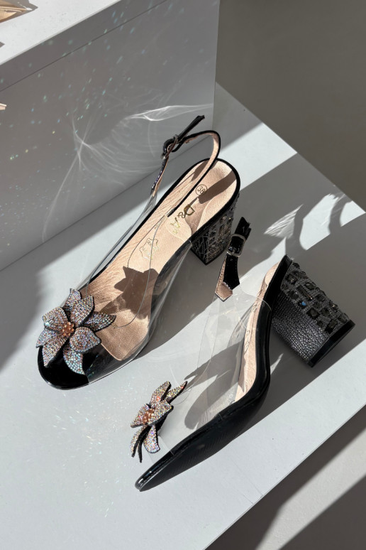 Sandali neri trasparenti D&A MR38-321 con tacco e ornamenti
