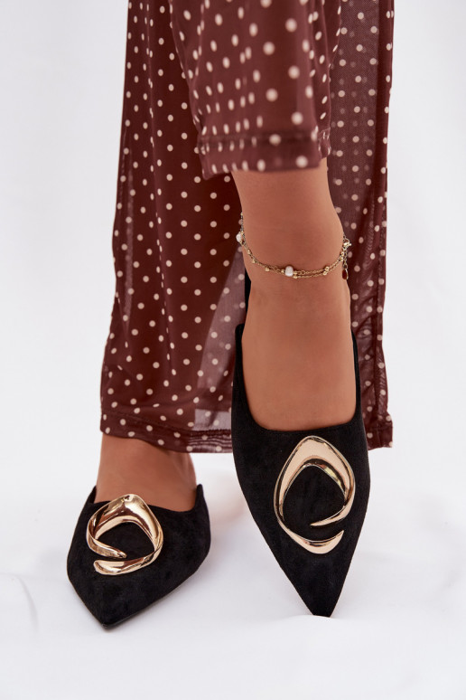 Pantofole da donna "Mule" nere con dettagli in oro Galvella