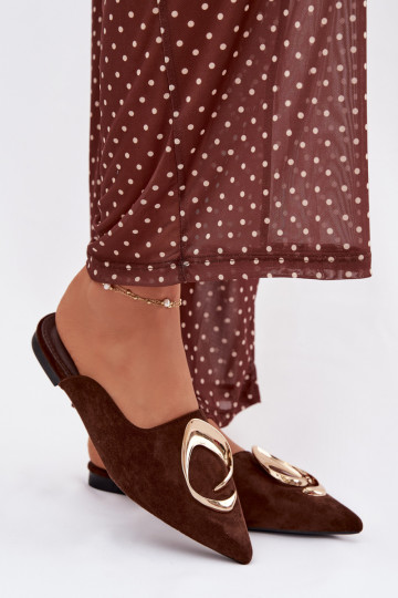 Pantofole da donna "Mule" color cioccolato con dettagli in oro Galvella 2